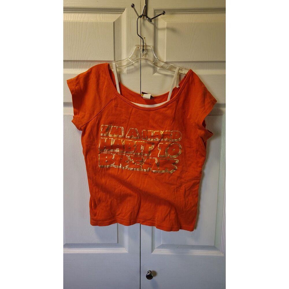 Vintage Zoey Beth Plus Size 2X Orange Cap Sleeve Foil Text Graphic Shirt